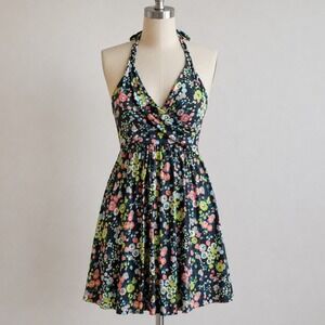 Boden Women Floral Halter Neck Jersey Dress V-Neck Multi-Color Summer‎ Size US 6
